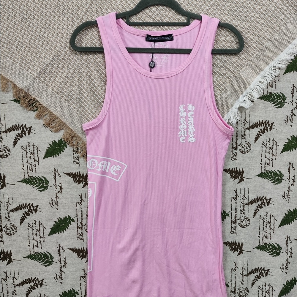 Chrome Hearts Pink Tank Top with White Logos